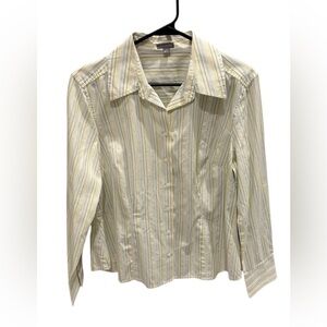 Ann Taylor Weekend Collection Striped Drop Shoulder Shirt Green White Stripe 12